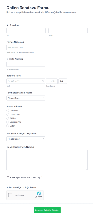 Online Randevu Form Şablonu