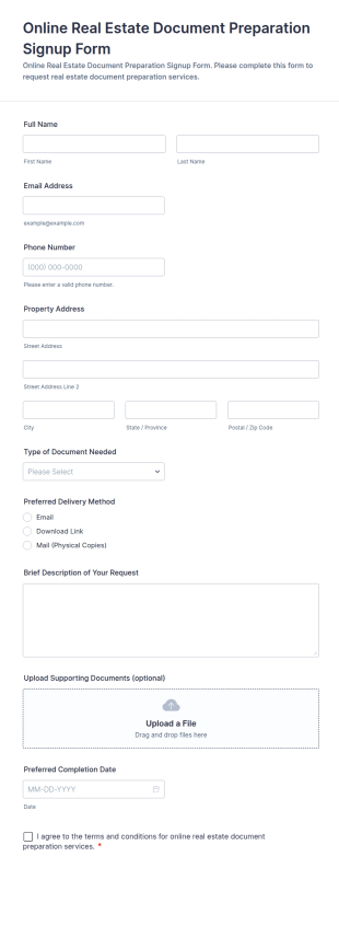 Online Real Estate Document Preparation Signup Form Template