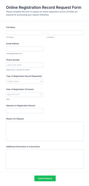 Online Registration Record Request Form Template