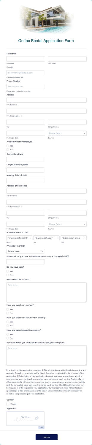 Online Rental Application Form Template