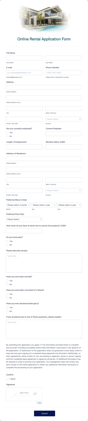 Online Rental Application Form Template