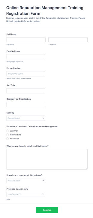 Online Reputation Management Training Registration Form Template
