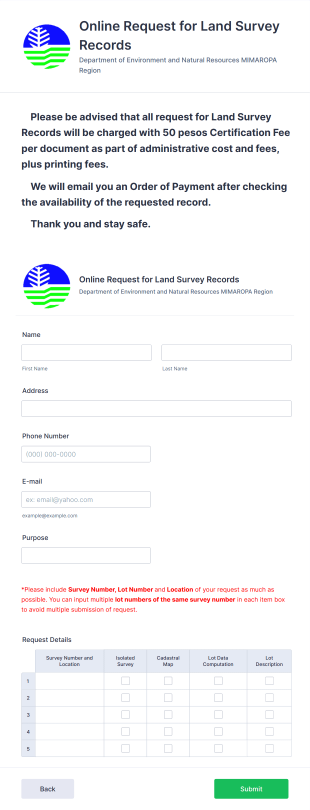 Land Survey Records Request Form Template