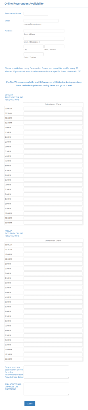 Online Restaurant Reservation Form Template