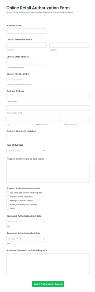 Online Retail Authorization Form Template