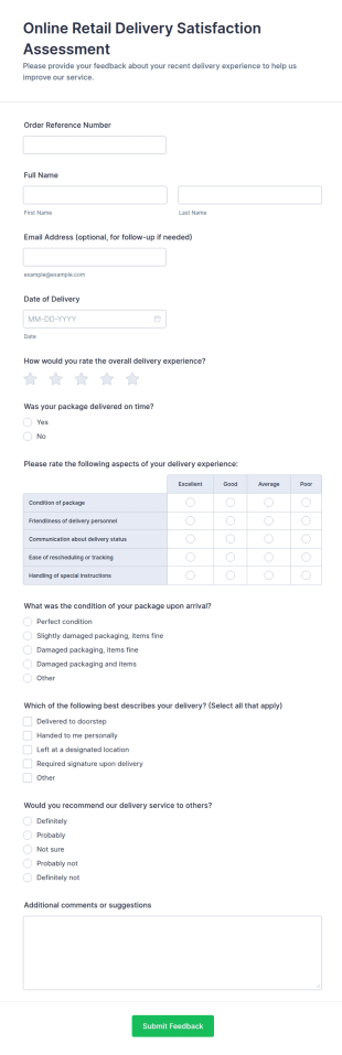Online Retail Delivery Satisfaction Assessment Form Template