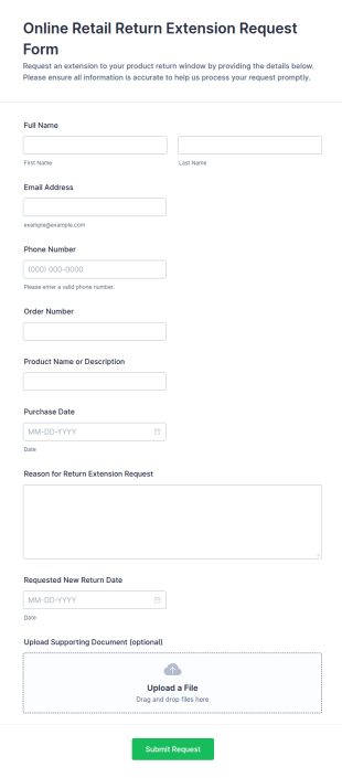 Online Retail Return Extension Request Form Template