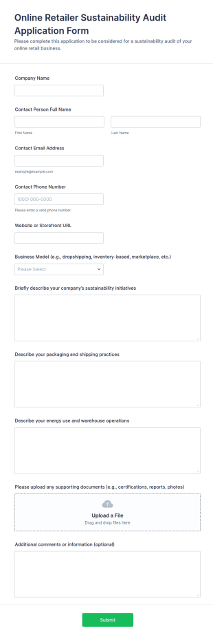 Online Retailer Sustainability Audit Application Form Template