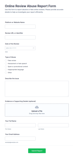 Online Review Abuse Report Form Template