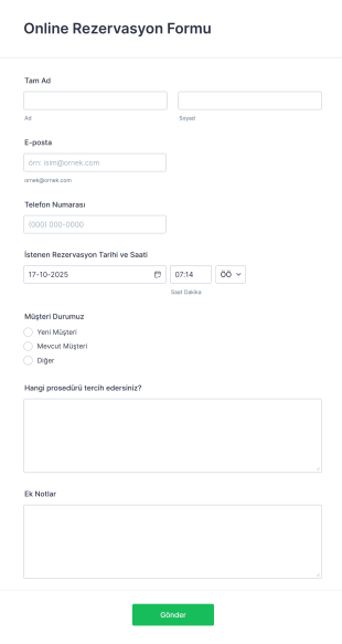 Online Rezervasyon Form Template