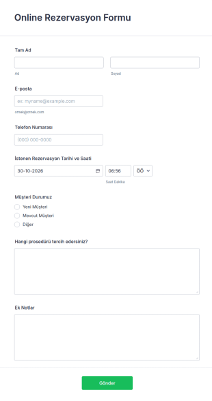 Online Rezervasyon Form Şablonu