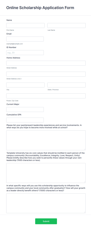 Online Scholarship Application Form Template