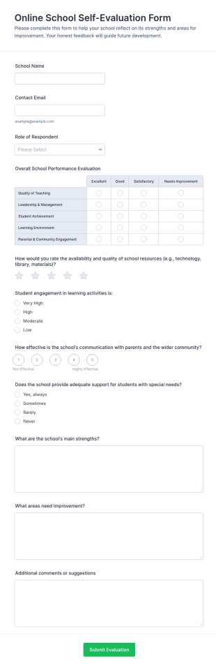 Online School Self Evaluation Form Template