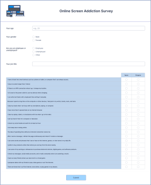 Online Screen Addiction Survey Form Template