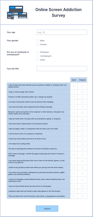 Online Screen Addiction Survey Form Template