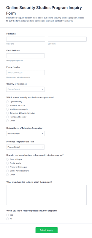 Online Security Studies Program Inquiry Form Template
