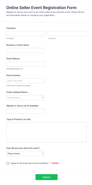 Online Seller Event Registration Form Template