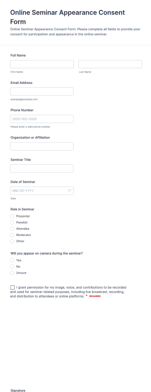 Online Seminar Appearance Consent Form Template