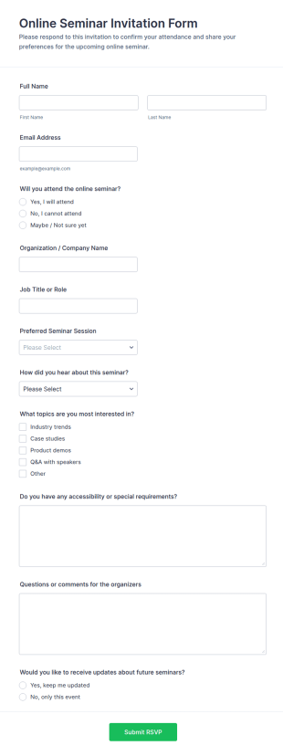 Online Seminar Invitation Form Template