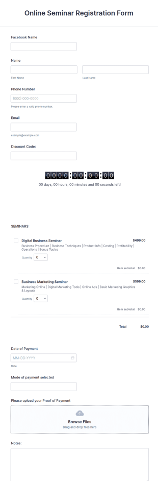 Online Seminar Registration Form Template