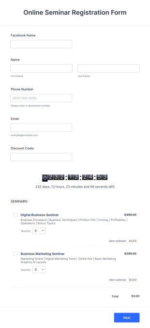 Online Seminar Registration Form Template