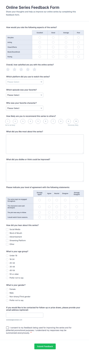 Online Series Feedback Form Template