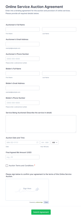 Online Service Auction Agreement Form Template