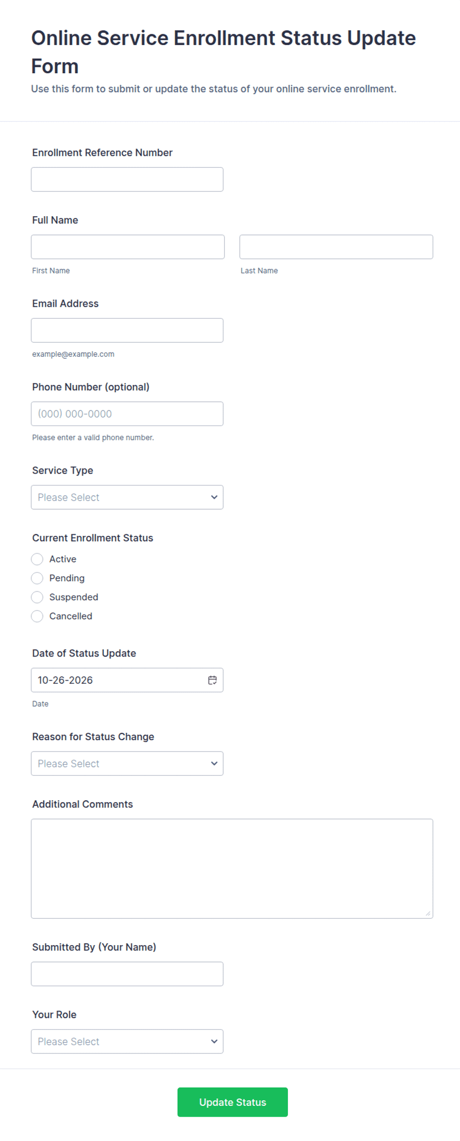 Online Service Enrollment Status Update Form Template | Jotform
