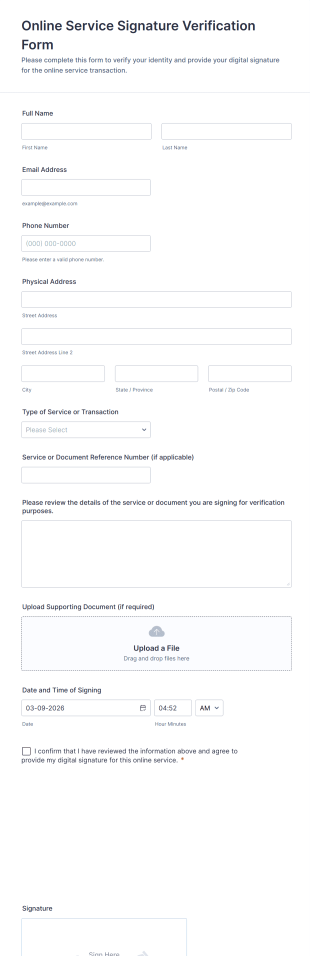 Online Service Signature Verification Form Template