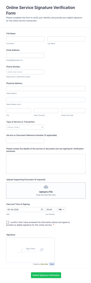 Online Service Signature Verification Form Template