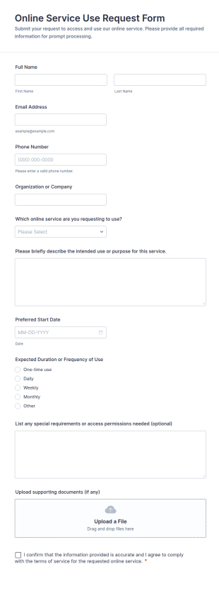 Online Service Use Request Form Template
