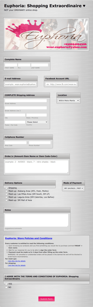 Online Shopping Form Euphoria Form Template