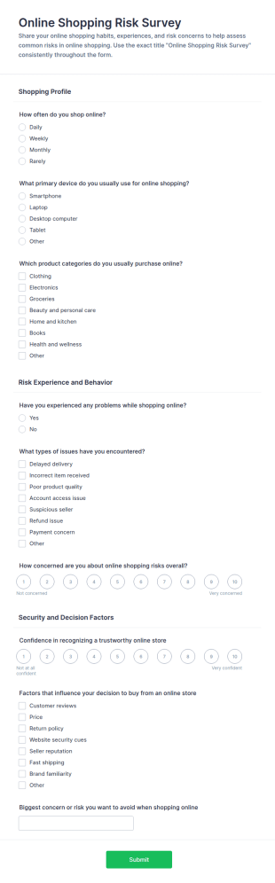 Online Shopping Risk Survey Form Template