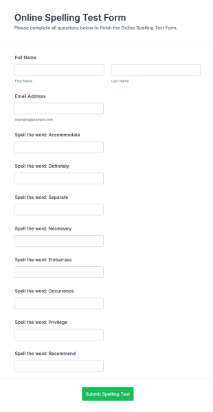 Online Spelling Test Form Template