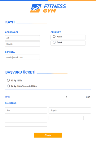 Online Spor Salonu Kayıt Form Şablonu