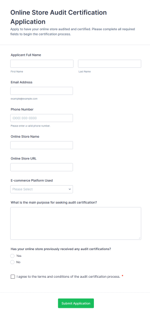 Online Store Audit Certification Application Form Template