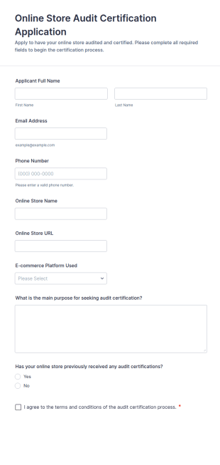 Online Store Audit Certification Application Form Template