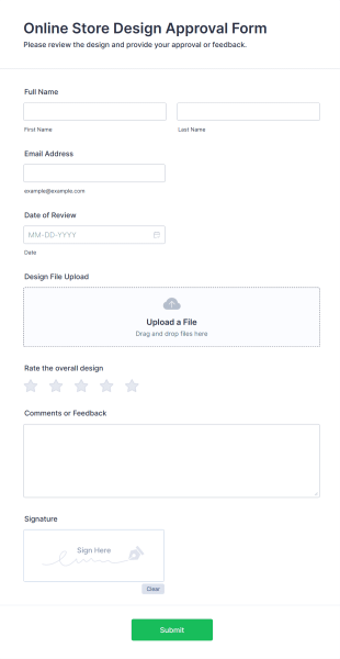 Online Store Design Approval Form Template
