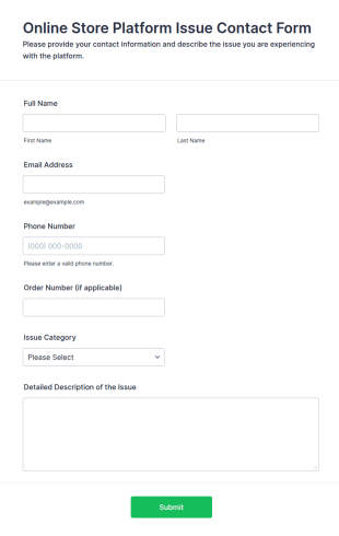 Online Store Platform Issue Contact Form Template