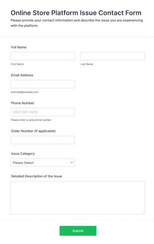 Online Store Platform Issue Contact Form Template