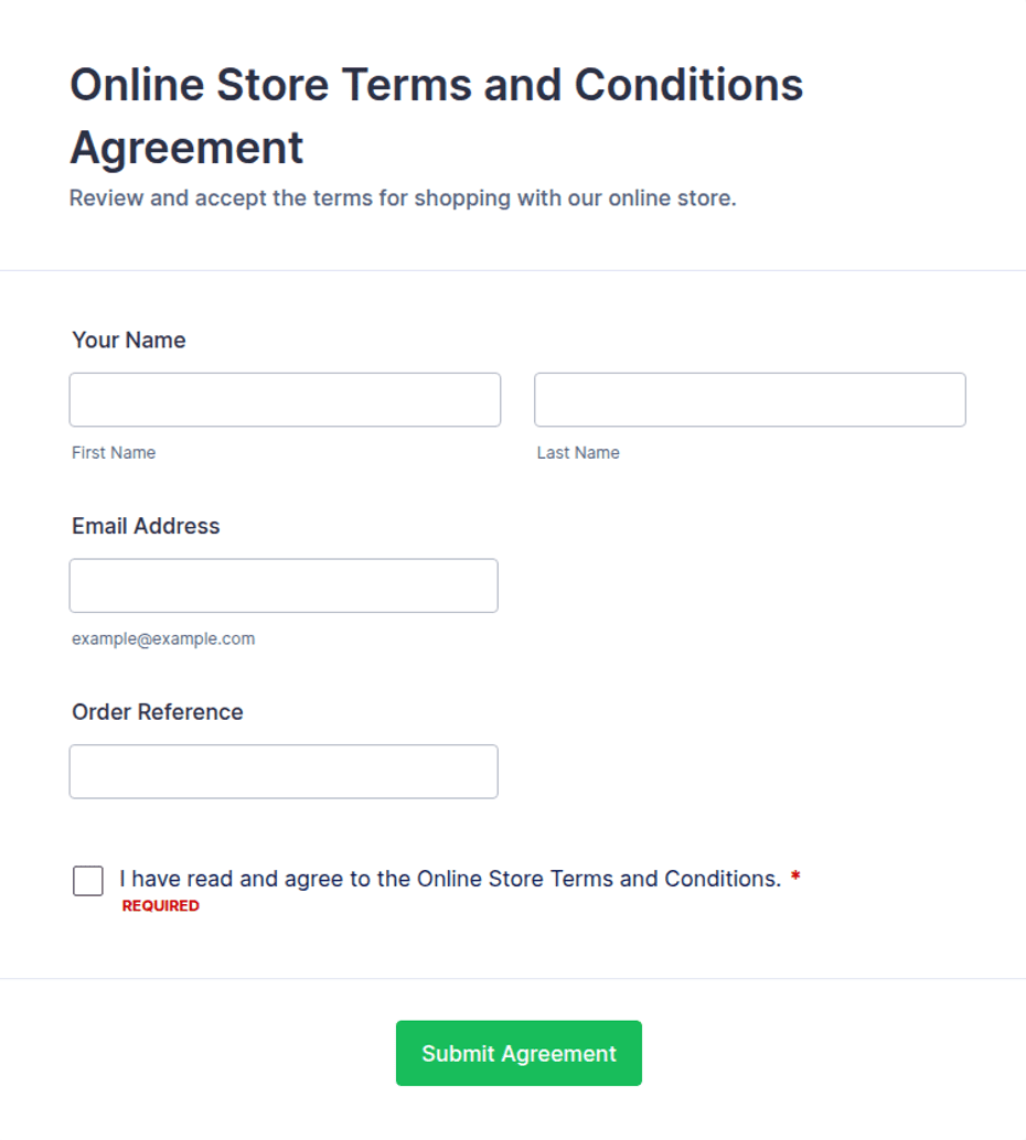 Online Store Terms and Conditions Agreement Form Template | Jotform