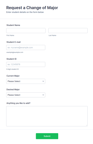 Online Student Major Change Form Template