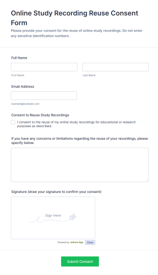 Online Study Recording Reuse Consent Form Template