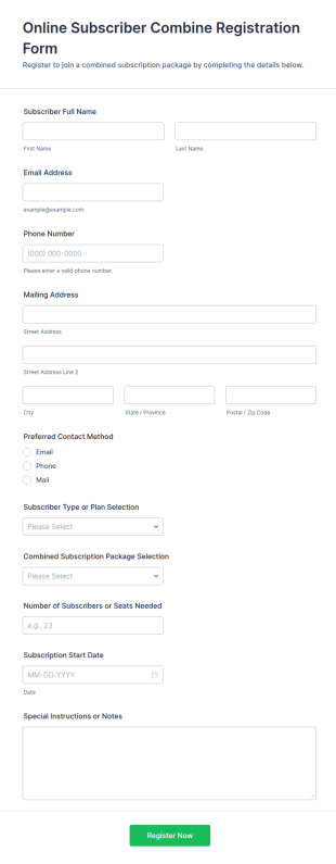 Online Subscriber Combine Registration Form Template