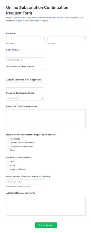 Online Subscription Continuation Request Form Template