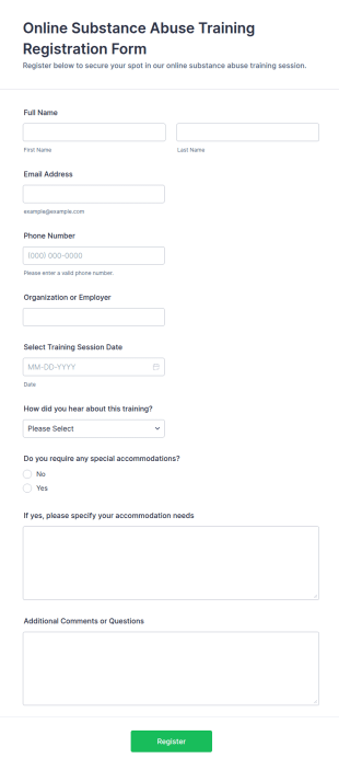 Online Substance Abuse Training Registration Form Template