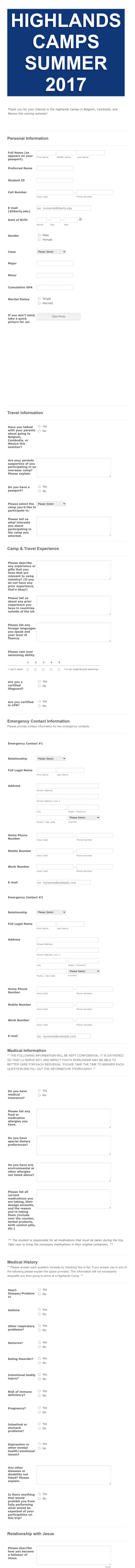 Online Summer Camp Application Form Template