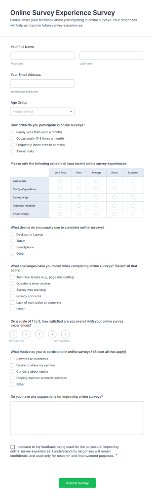 Online Survey Experience Survey Form Template