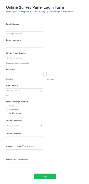 Online Survey Panel Login Form Template