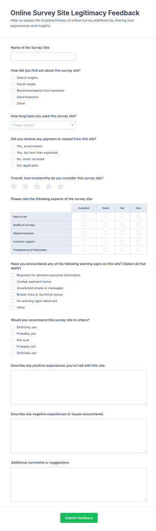 Online Survey Site Legitimacy Feedback Form Template